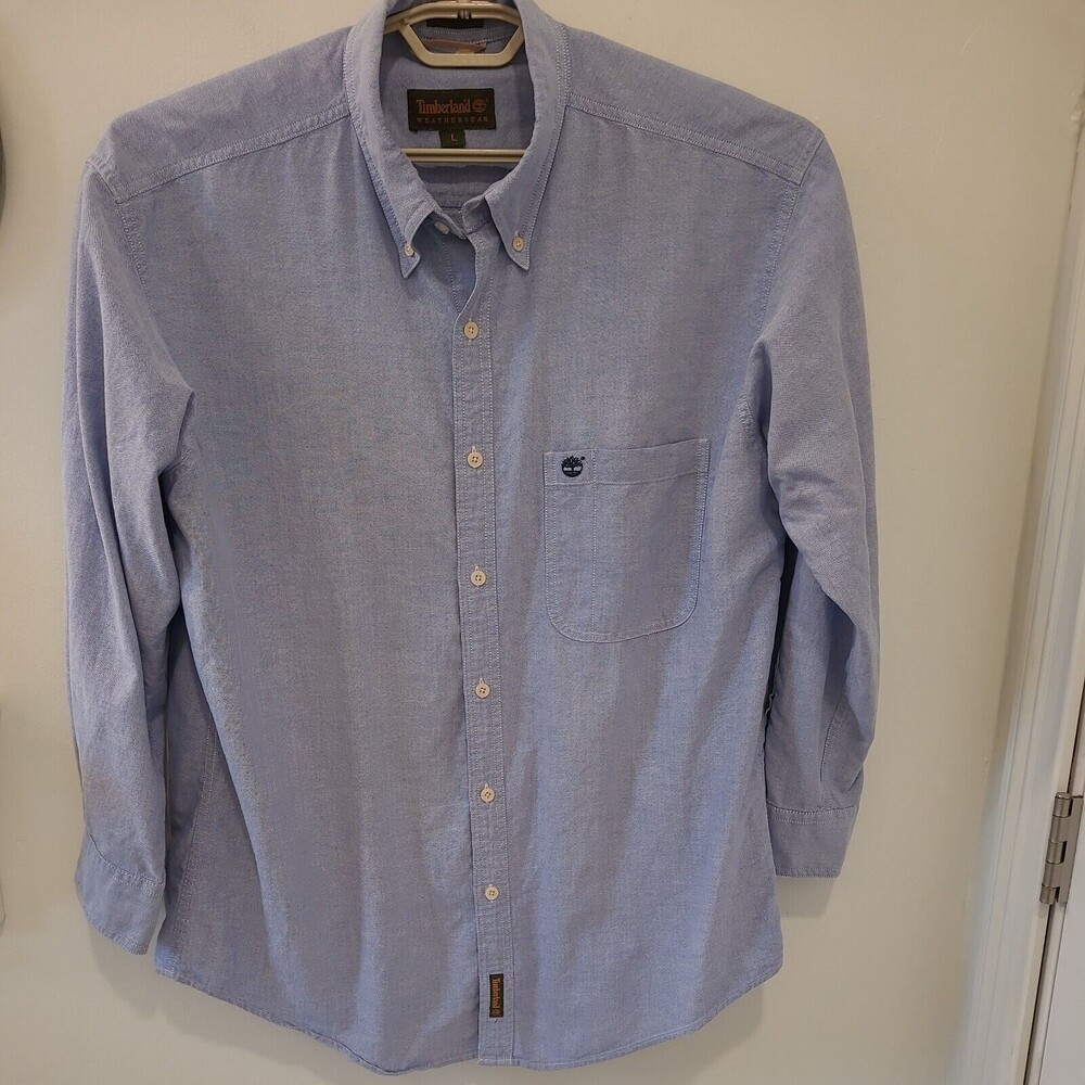 Timberland Weathergear  Chambray Button Shirt Men Large Blue Long sleeve